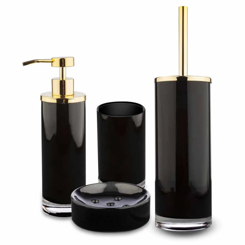 Accesorios de baño independientes en vidrio negro y metal dorado brillante - Negro viadurini