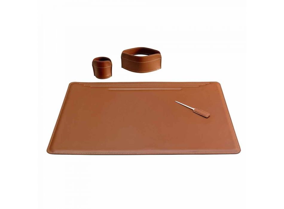Accesorios de escritorio de cuero regenerado de 4 piezas hechos en Italia - Ebe viadurini