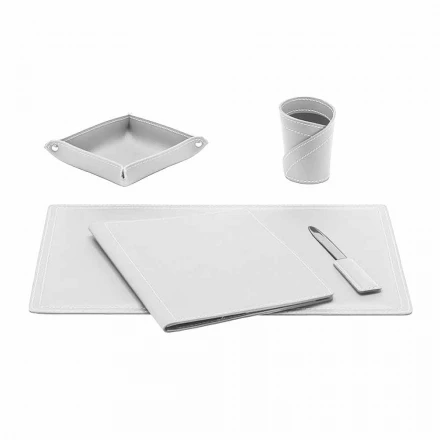 Accesorios Escritorio de 5 piezas de cuero regenerado Hecho en Italia - Ascanio viadurini