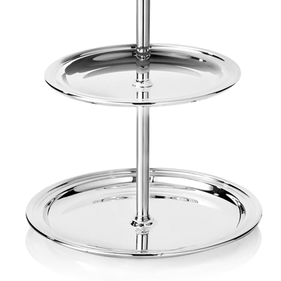 Soporte para dulces, pasteles, buffet de 2 niveles en metal plateado de lujo - Gengo viadurini