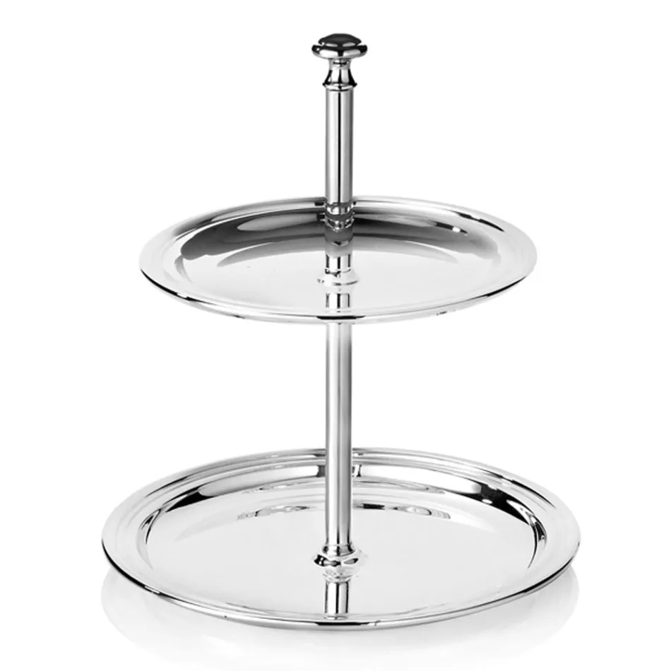 Soporte para dulces, pasteles, buffet de 2 niveles en metal plateado de lujo - Gengo viadurini