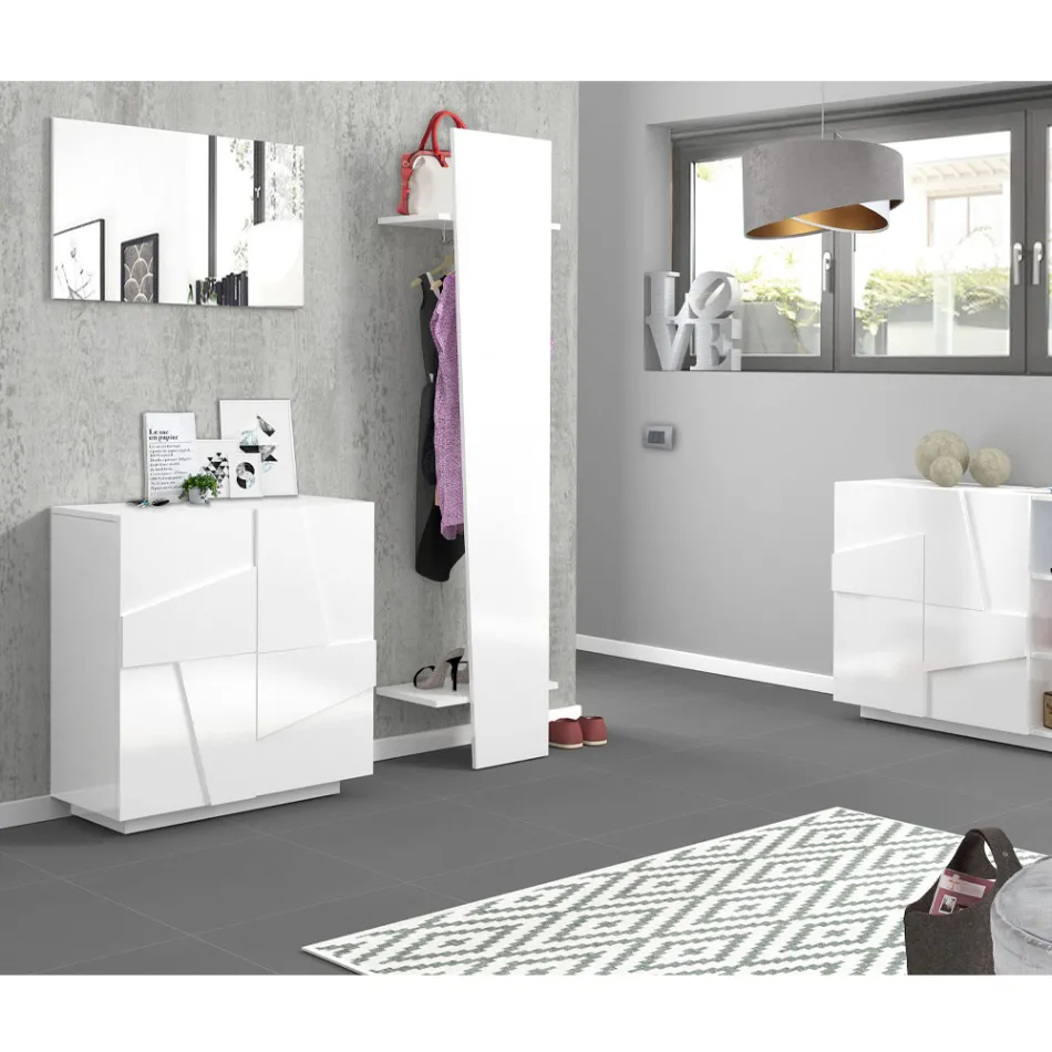 Perchero de entrada de diseño en madera blanca, pizarra u hormigón - Fjona viadurini