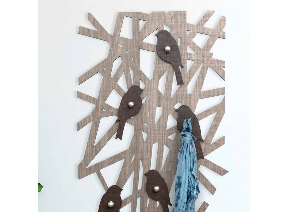 Perchero de pared en madera coloreada con un diseño moderno - Alberuccell viadurini