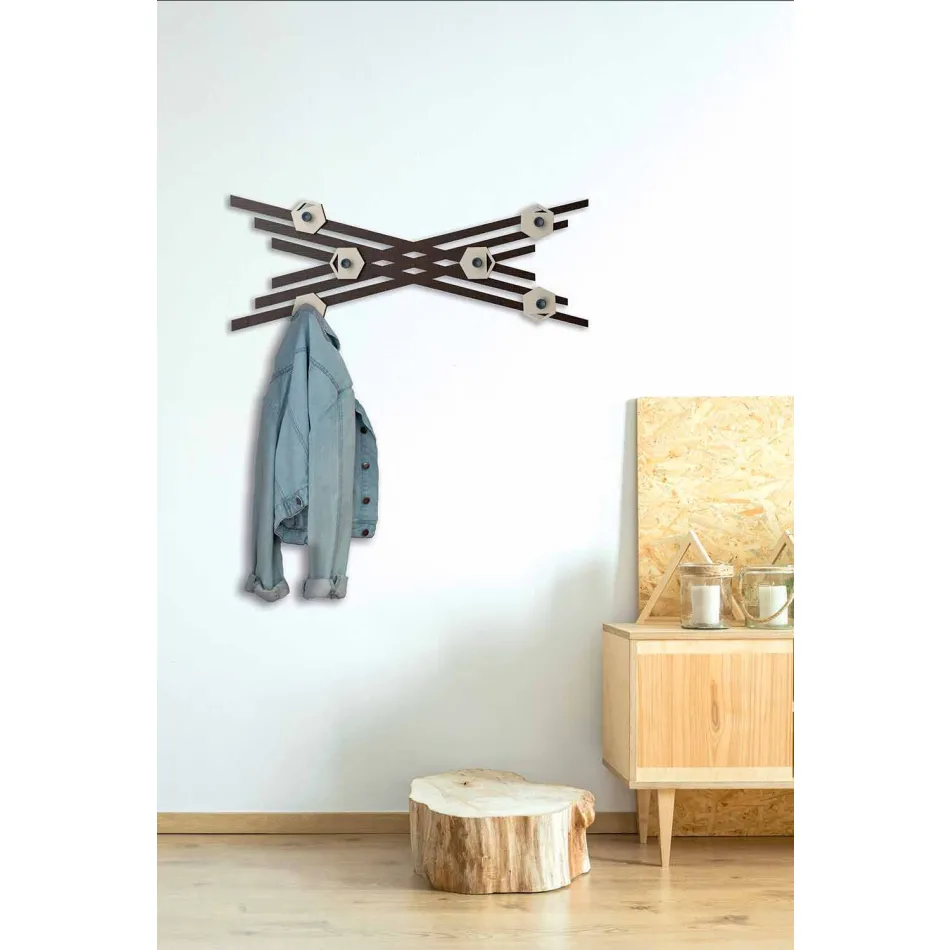 Perchero de pared de diseño moderno en madera lacada de colores - Picassino viadurini