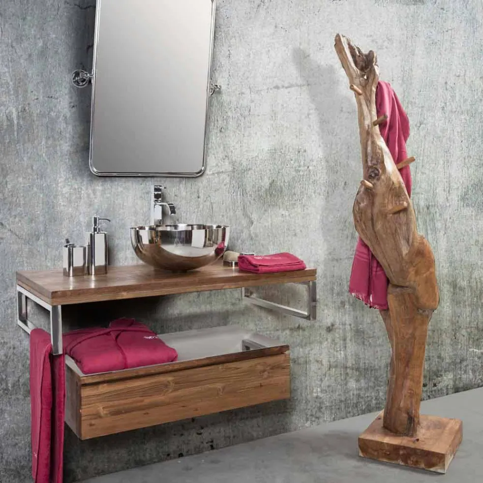 Perchero de pie con estructura y clavijas en teca maciza - Abeto viadurini