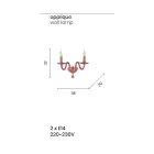 Lámpara de pared clásica de 2 luces en vidrio italiano hecho a mano y metal dorado - Oliver viadurini