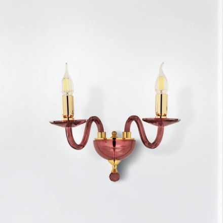 Lámpara de pared clásica de 2 luces en vidrio italiano hecho a mano y metal dorado - Oliver viadurini