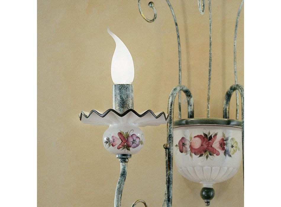 Lámpara de pared 2 luces en cerámica decorada a mano y latón envejecido - Sanremo viadurini