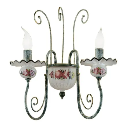Lámpara de pared 2 luces en cerámica decorada a mano y latón envejecido - Sanremo viadurini