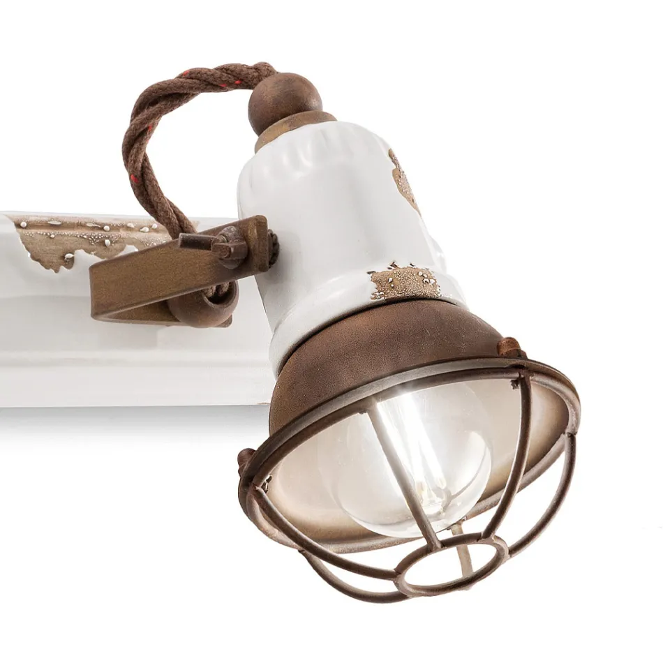 Aplique con 2 Focos Industriales Artesanales en Hierro y Cerámica - Loft viadurini