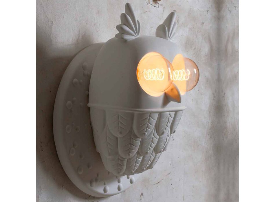Aplique de pared 2 luces en cerámica blanca mate Diseño moderno Búho - Búho