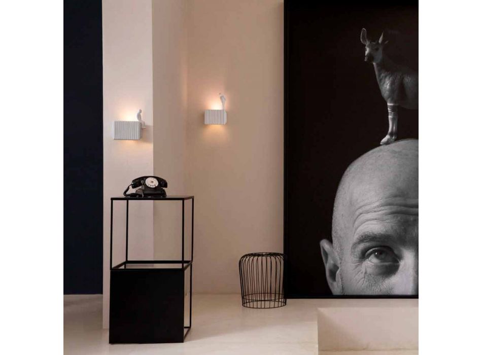 Aplique de pared con 3 luces LED de cerámica blanca mate con Umarell - Ometto
