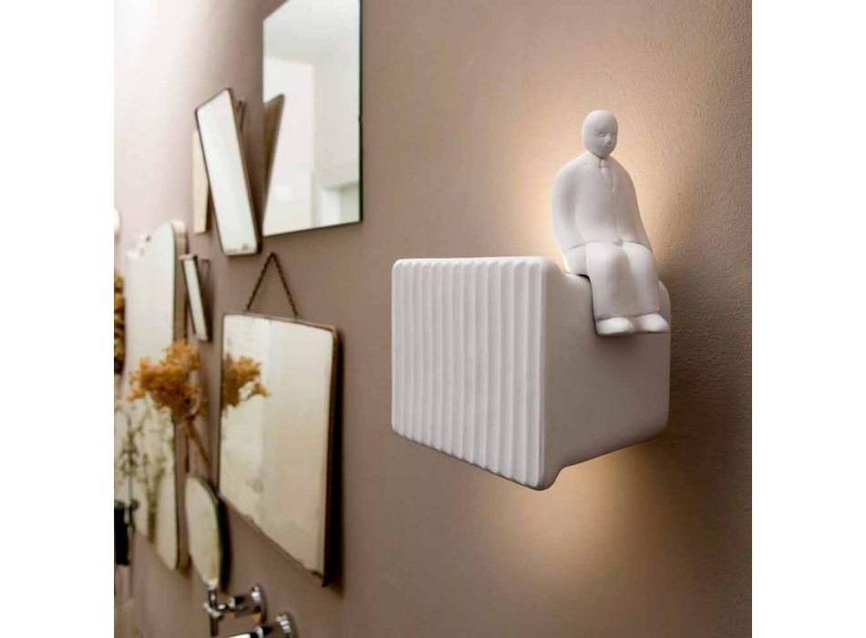 Aplique de pared con 3 luces LED de cerámica blanca mate con Umarell - Ometto viadurini