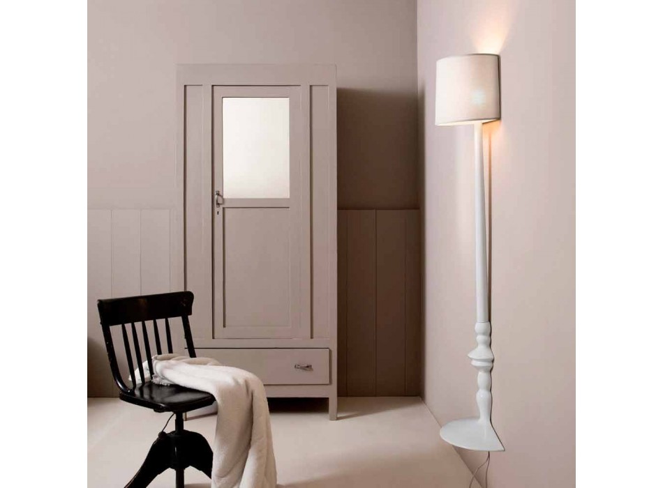 Aplique de pared alto en cerámica blanca y pantalla en diseño de lino - Cadabra viadurini