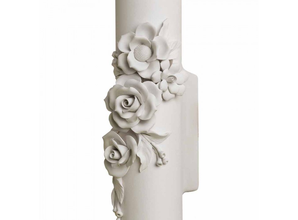 Aplique de pared de cerámica blanca mate con flores decorativas - Revolution viadurini