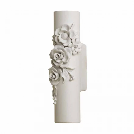 Aplique de pared de cerámica blanca mate con flores decorativas - Revolution viadurini