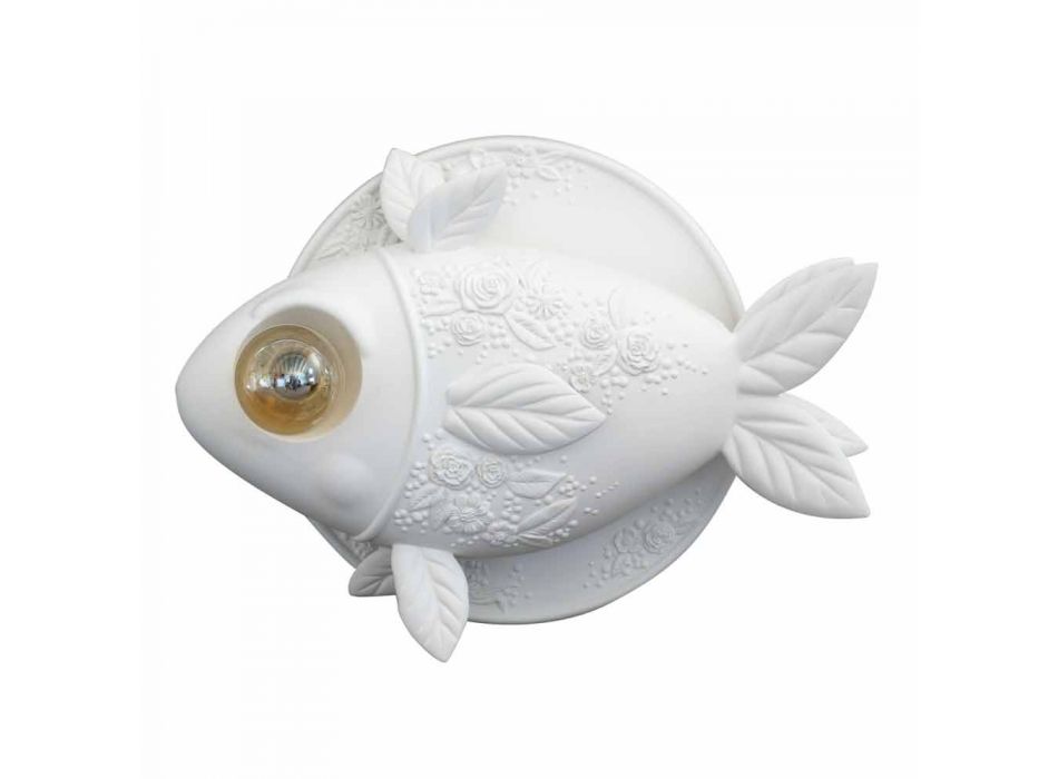 Aplique de pared con diseño de cerámica blanca mate con pez decorado - Pez viadurini
