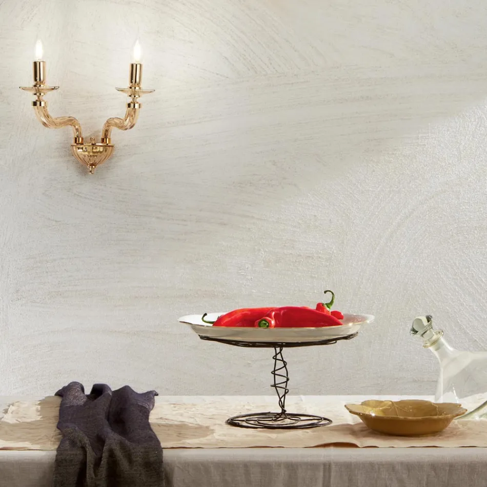 Lámpara de pared clásica 2 luces en vidrio Rigaton hecho a mano y metal - Fievole viadurini