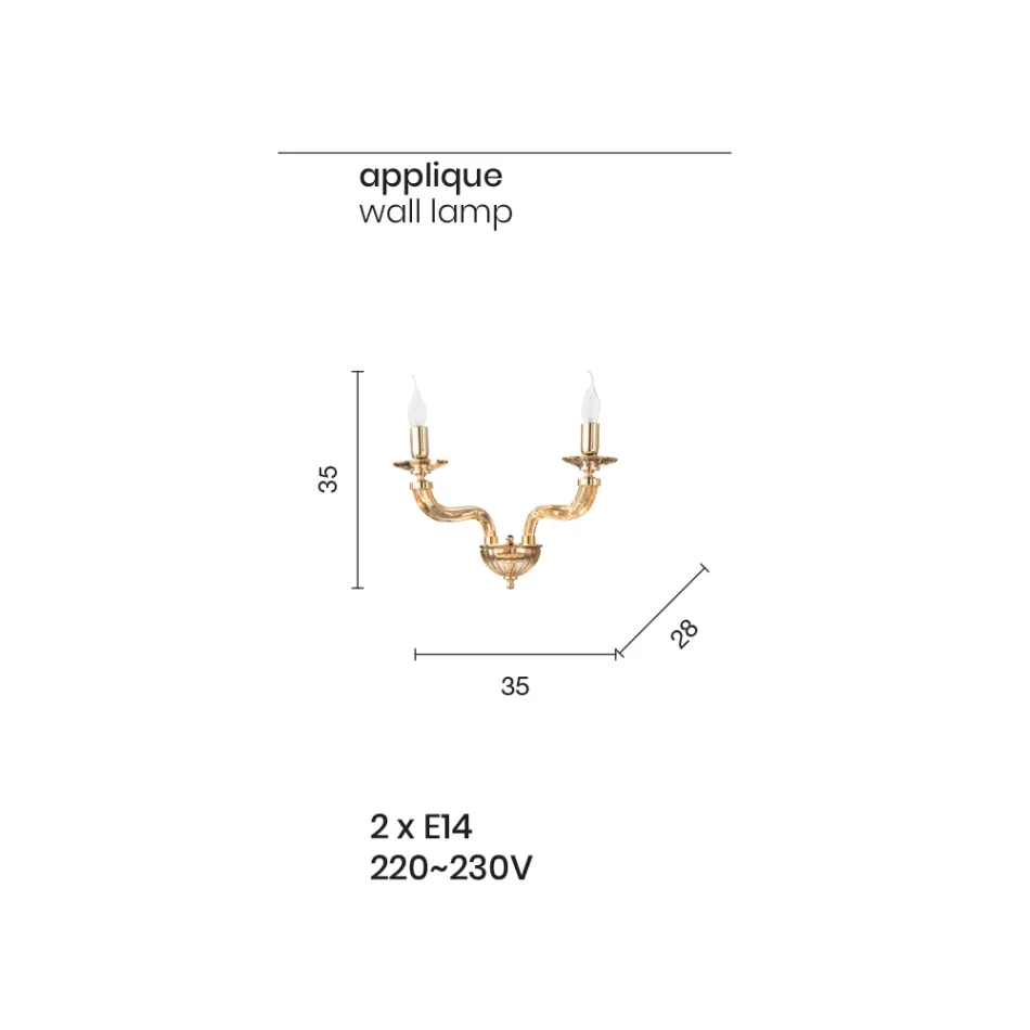 Lámpara de pared clásica 2 luces en vidrio Rigaton hecho a mano y metal - Fievole viadurini