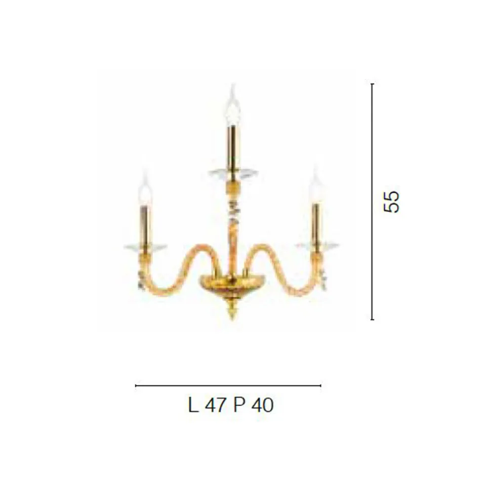 Aplique Clásico 3 Luces en Vidrio Soplado y Detalles Hechos a Mano - Phaedra viadurini