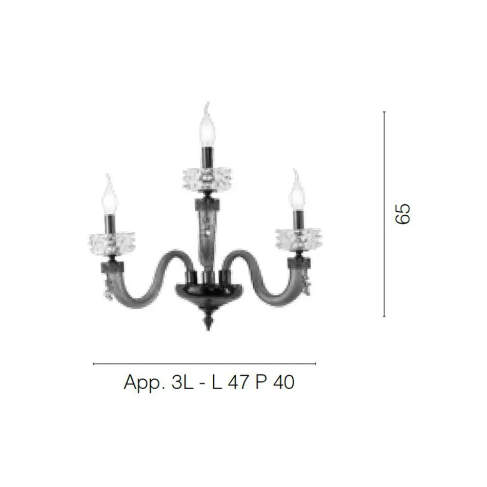 Lámpara de Pared Clásica 3 Luces Artesanal Cristal de Lujo Made in Italy - Saline viadurini