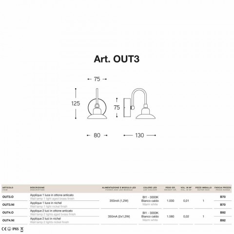 Aplique exterior de Aldo Bernardi con 1 luz modelo Bugatti