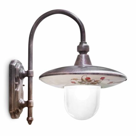 Aplique de Exterior en Aluminio Negro y Flores Pintadas a Mano - Latina viadurini