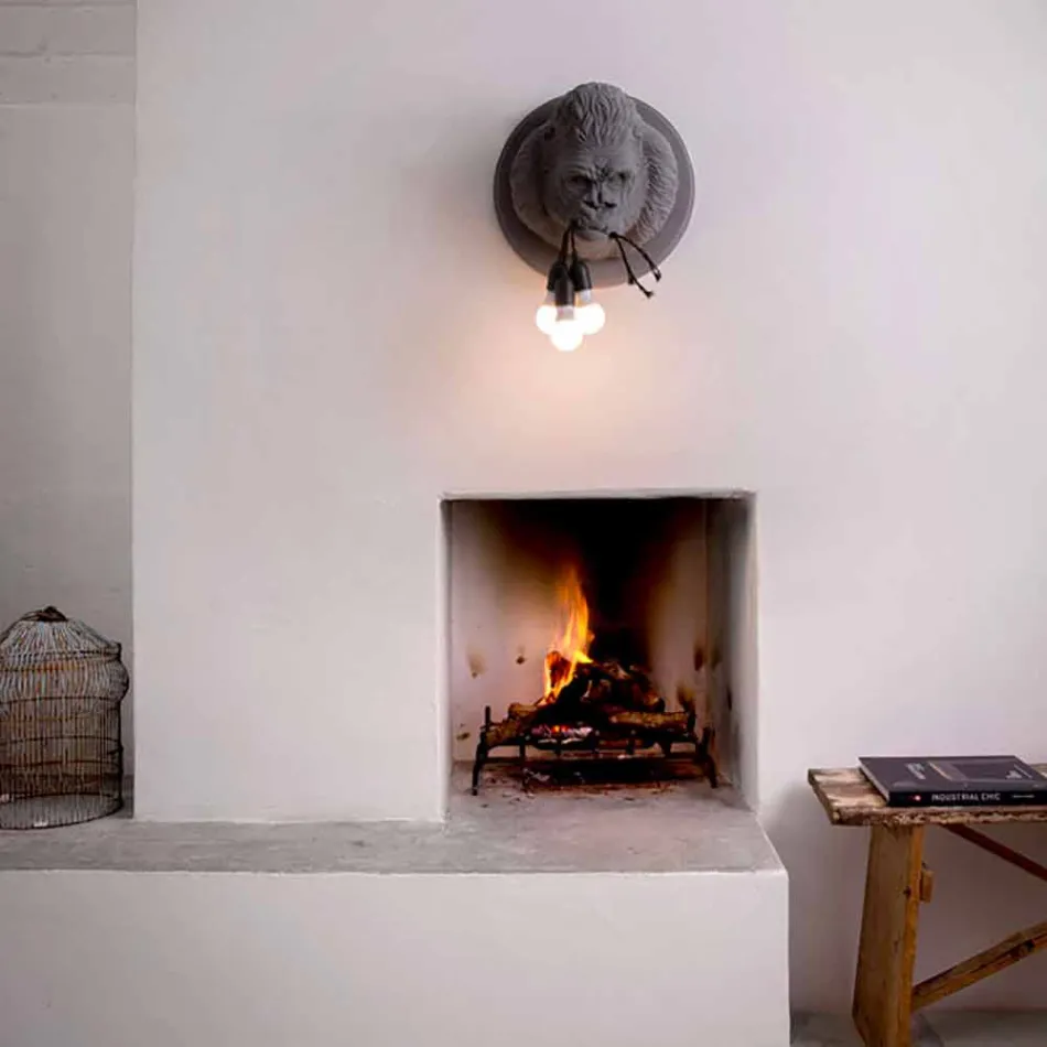 Lámpara de pared de 3 luces en cerámica Gorilla de diseño gris o blanco - Rillago viadurini