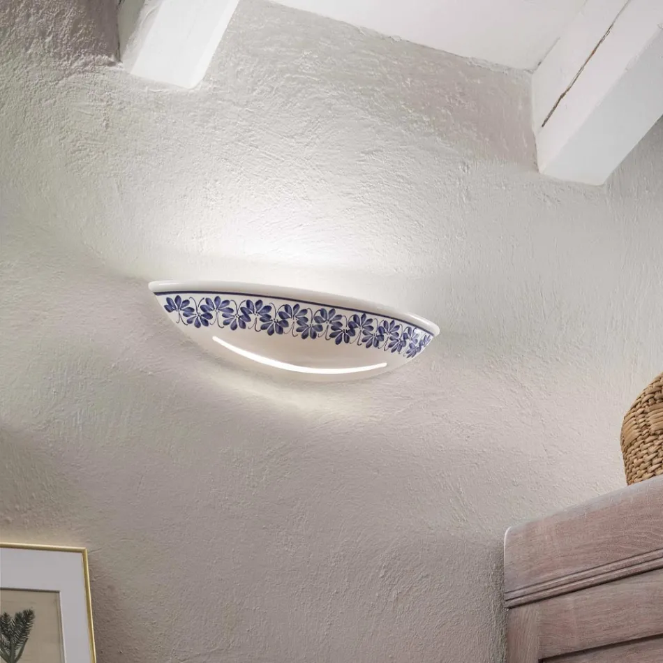 Aplique de Cerámica Artesanal y Decoraciones Azules Pintadas a Mano - Trieste viadurini