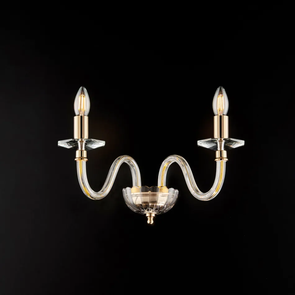 Lámpara de pared de hierro dorado con cristal, fabricada en Italia, para decoración de interiores - Innsbruck viadurini