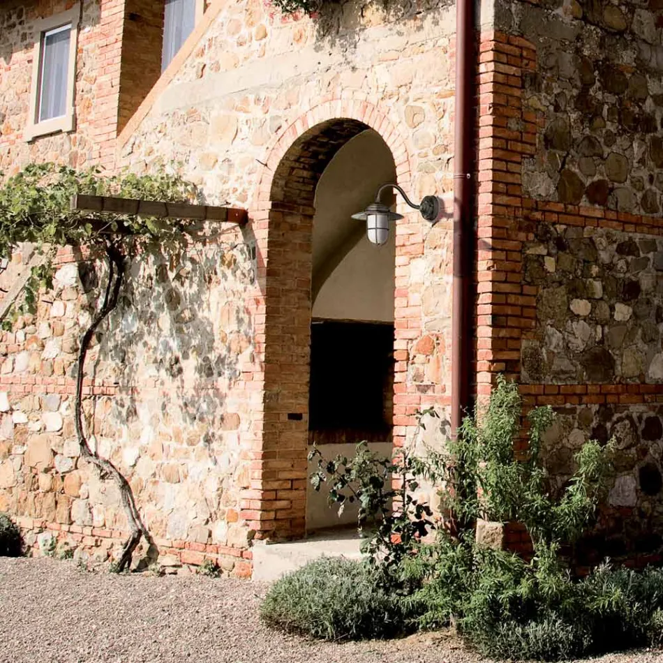 Aplique de exterior vintage de latón, cristal opalino IP44 - Elfico viadurini