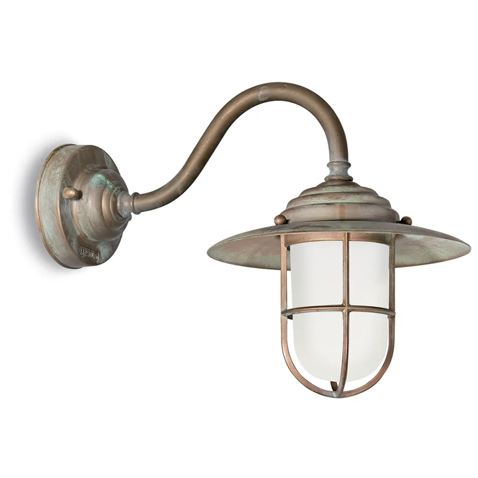 Aplique de exterior vintage de latón, cristal opalino IP44 - Elfico viadurini