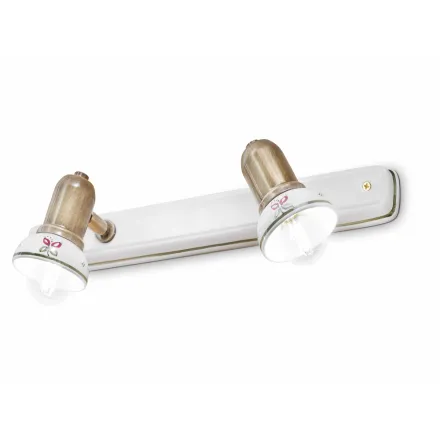 Aplique Lineal con 2 Focos en Latón y Cerámica Pintada a Mano - Savona viadurini