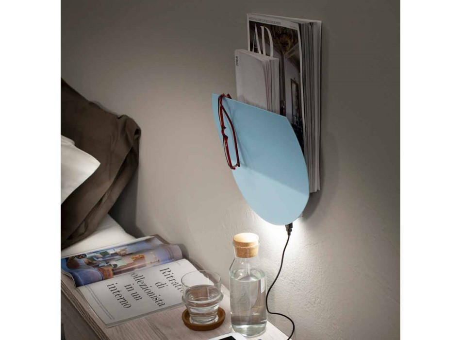 Lámpara de pared moderna con compartimento para revistas, USB y luz LED Made in Italy - Foster viadurini