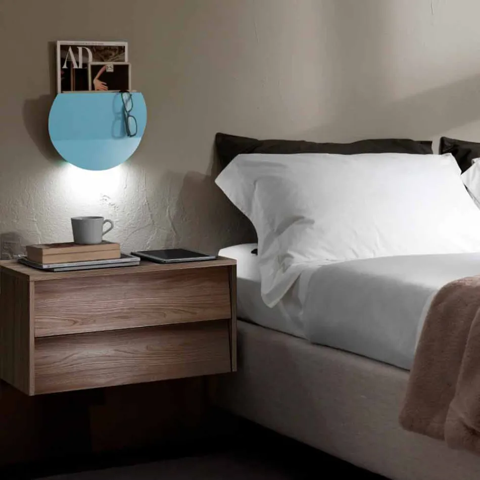 Lámpara de pared moderna con compartimento para revistas, USB y luz LED Made in Italy - Foster viadurini