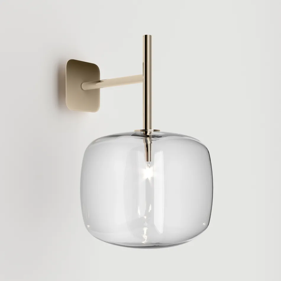 Lámpara de pared refinada en vidrio Pyrex soplado y metal, fabricada en Italia - Donatina viadurini