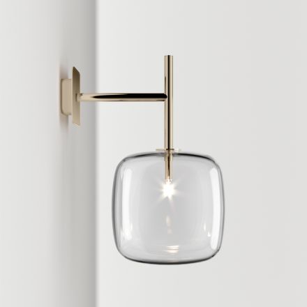 Lámpara de pared refinada en vidrio Pyrex soplado y metal, fabricada en Italia - Donatina viadurini