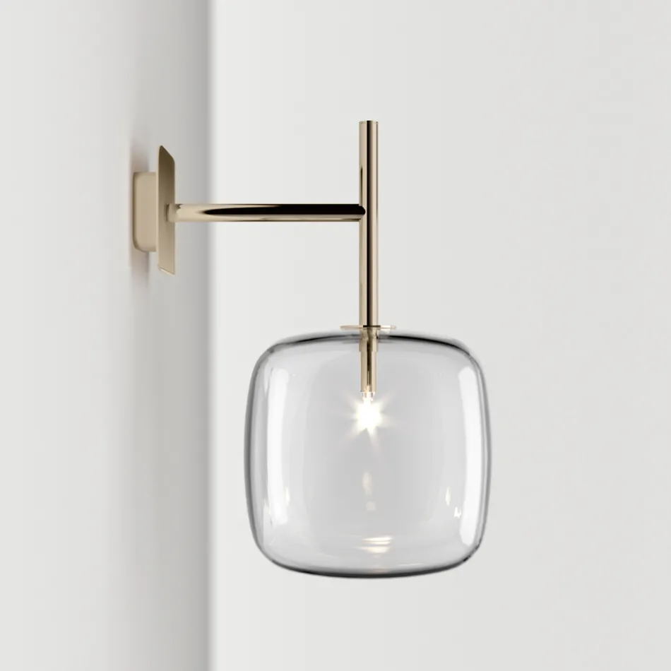 Lámpara de pared refinada en vidrio Pyrex soplado y metal, fabricada en Italia - Donatina viadurini