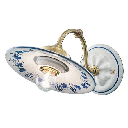 Aplique Vintage en Hierro y Cerámica Decorado Diseño Pintado a Mano - Asti viadurini