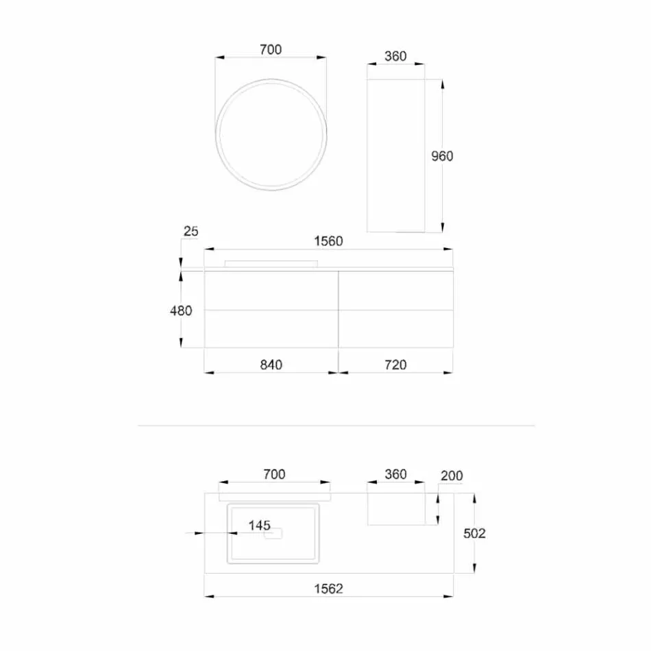 Mueble de baño en madera blanca y nogal con lavabo, mueble alto y espejo - Renga viadurini