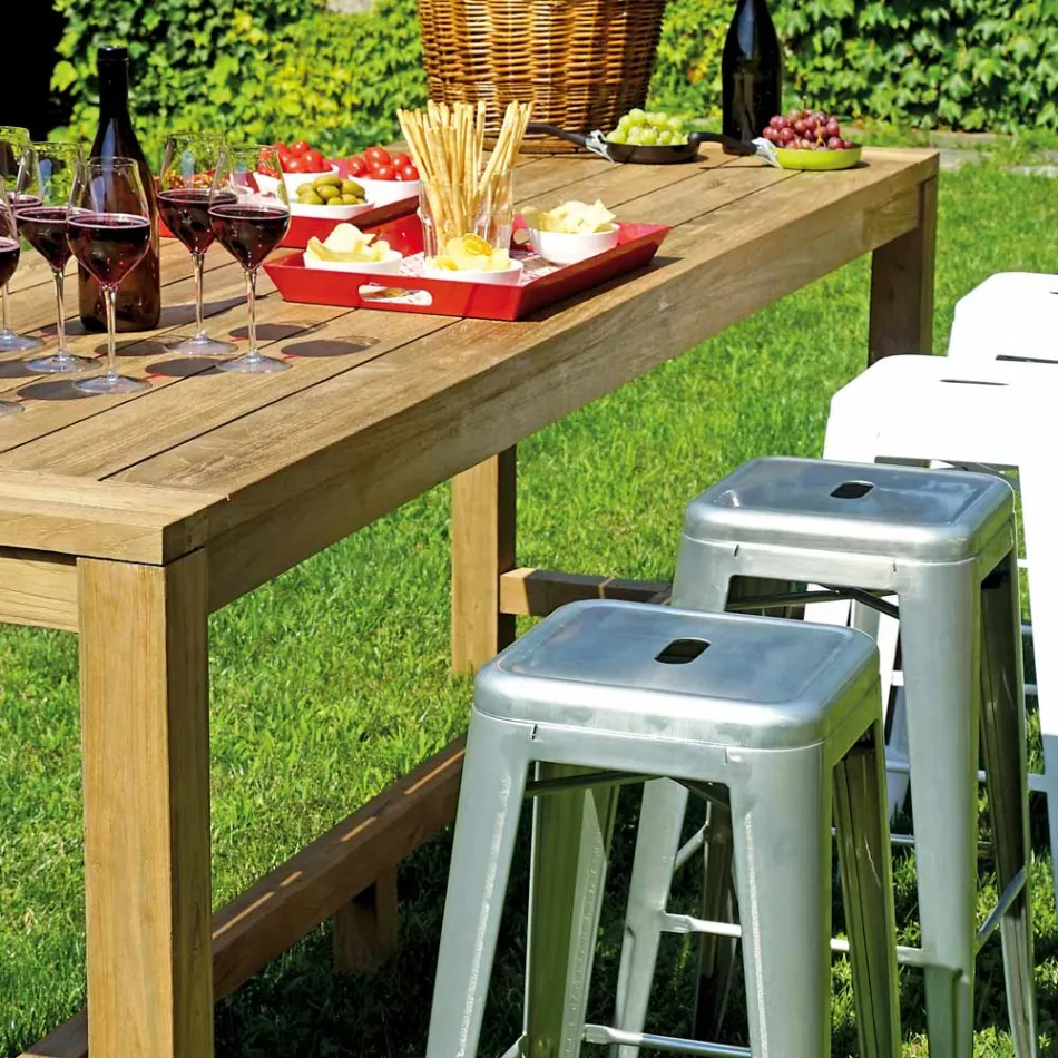 Barra de bar de exterior 250x70 cm fabricada en teca reciclada - Ver viadurini