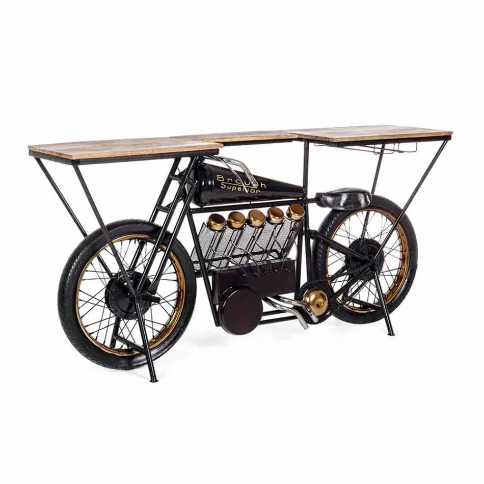 Consola de diseño moderno en madera de mango y acero para motocicleta - Shallot viadurini
