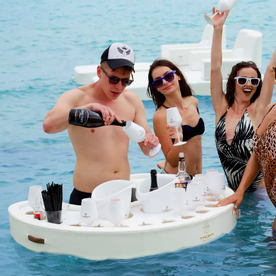 Barra flotante Trona en piel eco náutica blanca y plexiglás viadurini