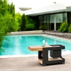 Diseño moderno de barra móvil sobre ruedas con mesa de madera y acero - Giancalliope viadurini