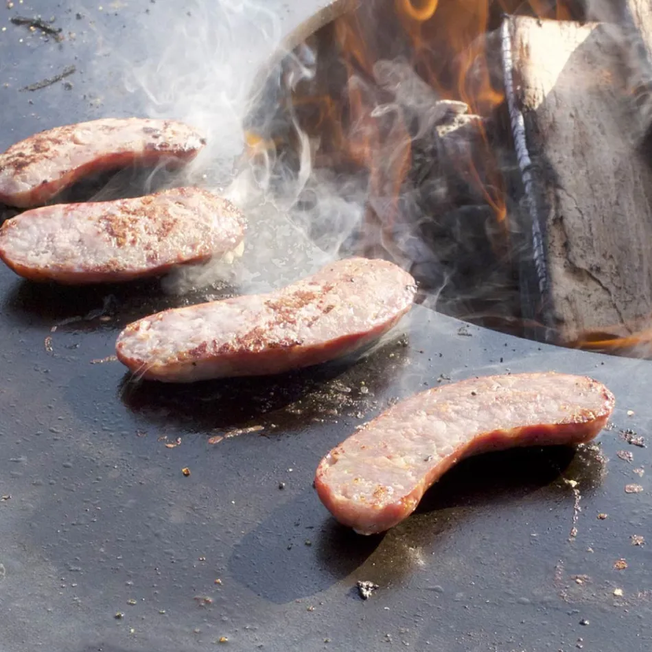 Barbacoa de leña con placa de cocción y compartimento porta madera - Ferran viadurini