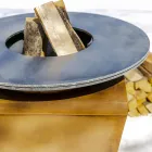 Barbacoa de leña con placa de cocción y compartimento porta madera - Ferran viadurini