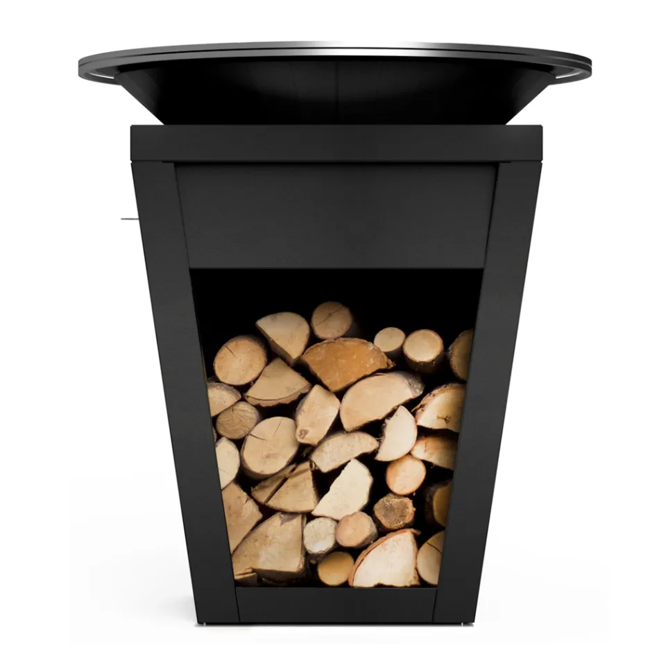 Barbacoa de leña con placa de cocción y compartimento porta madera - Ferran viadurini