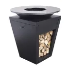 Barbacoa de leña con placa de cocción y compartimento porta madera - Ferran viadurini