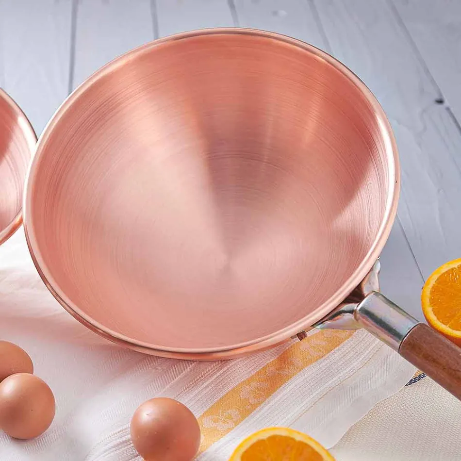 Bastardella de Cobre Estañado a Mano con Mango de Madera 30 cm - Giampiero viadurini