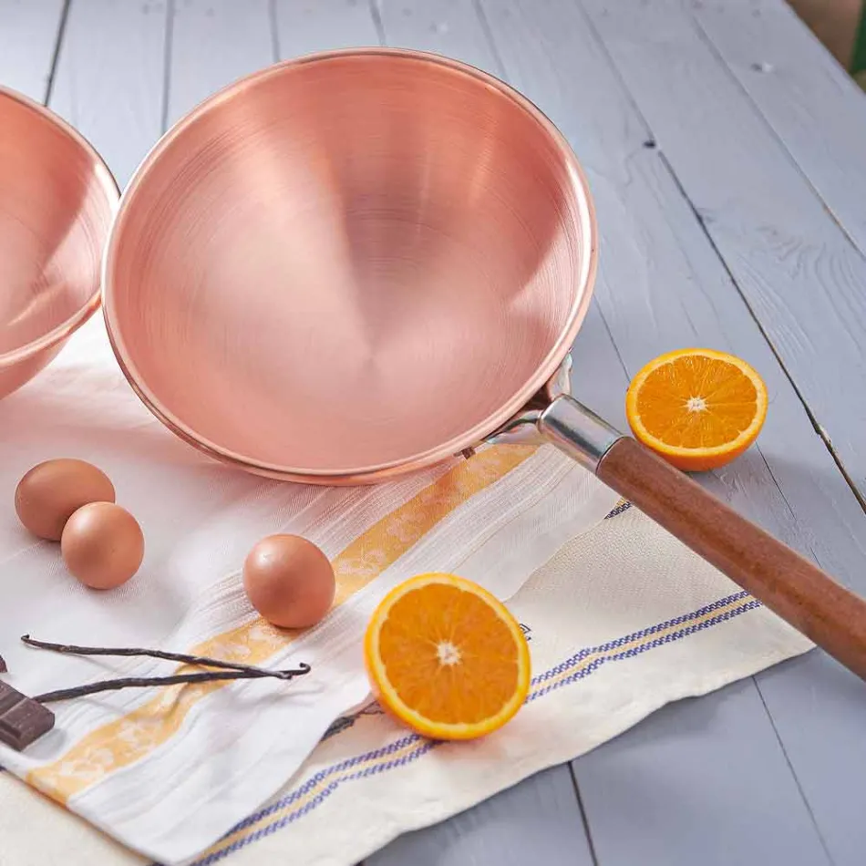 Bastardella de Cobre Estañado a Mano con Mango de Madera 36 cm - Giampiero viadurini